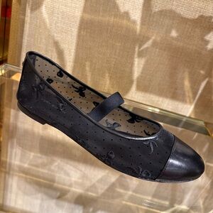 Tory Burch Chelsea Mary Jane Ballet Black Mesh / Leather